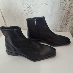 Zara Mens Black Leather Chelsea Ankle Boots Square SZ 45 Cowboy metal plate 🔥